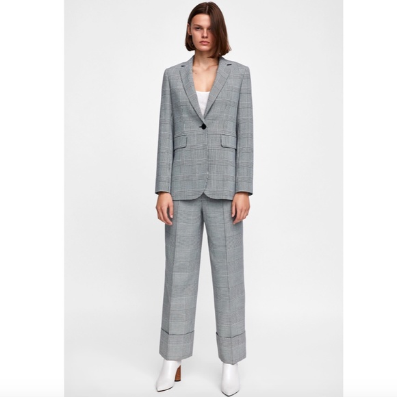 New Zara Plaid Wide leg Cuffed Pants - Picture 7 of 9